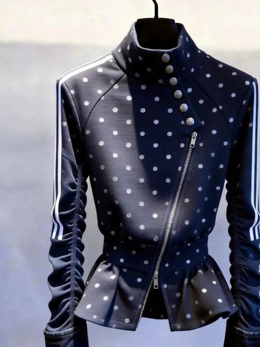 Women's Polka-Dot Mandarin Collar Zip French-Inspired Top Fashion Blouse Shirt for Office Outfits Business Casual Streetwear Weekend Everyday