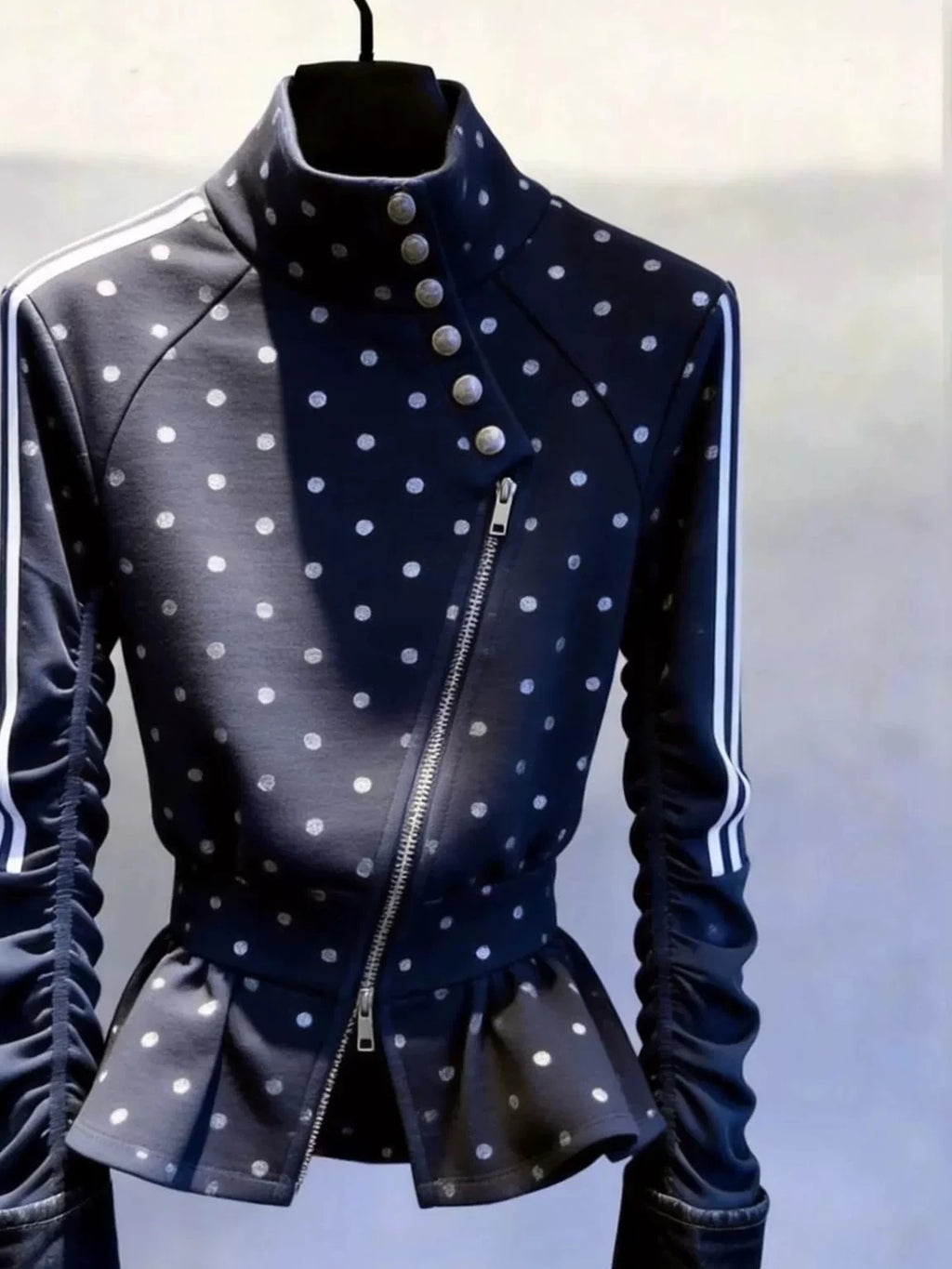 Women's Polka-Dot Mandarin Collar Zip French-Inspired Top Fashion Blouse Shirt for Office Outfits Business Casual Streetwear Weekend Everyday