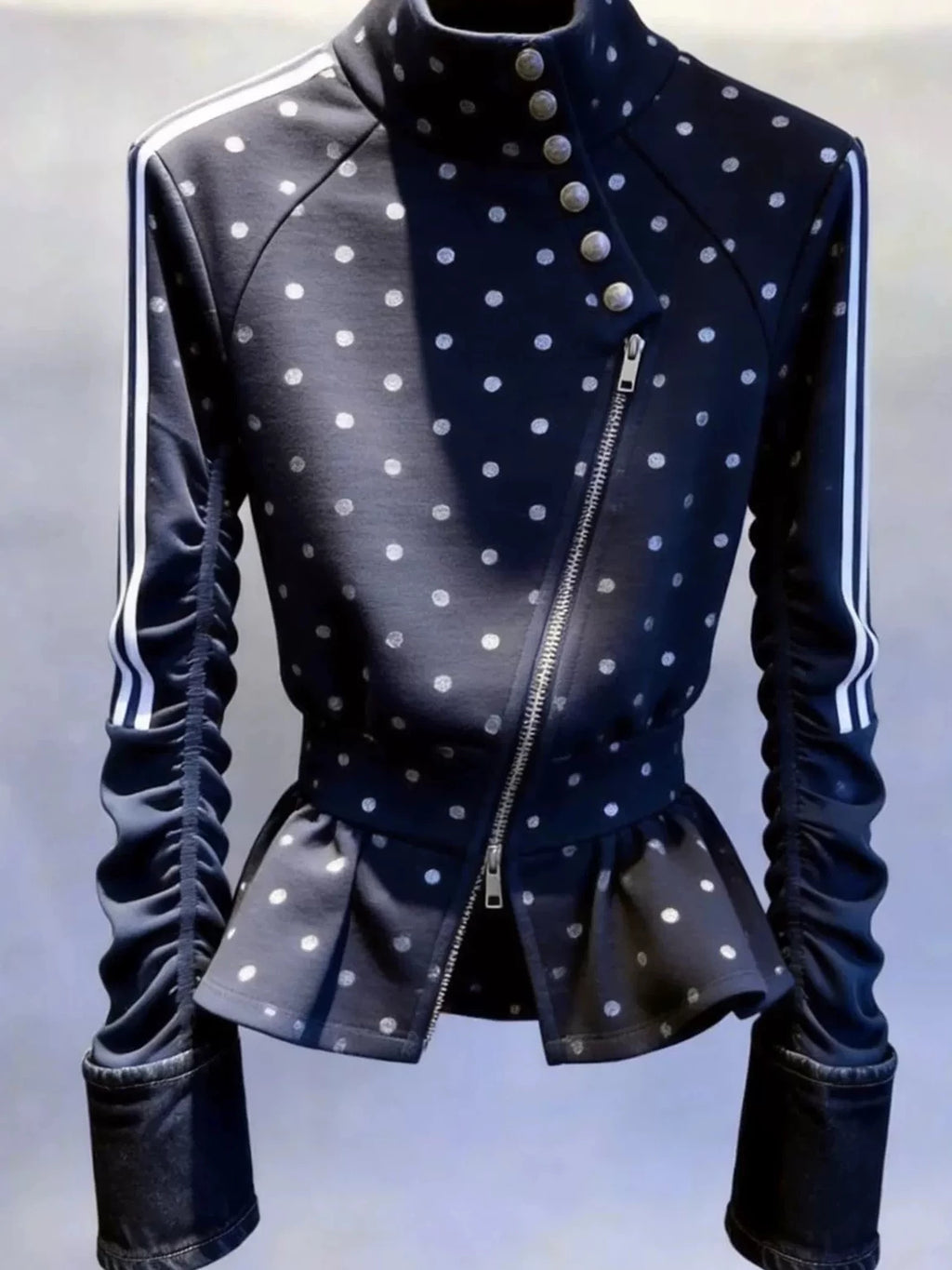 Women's Polka-Dot Mandarin Collar Zip French-Inspired Top Fashion Blouse Shirt for Office Outfits Business Casual Streetwear Weekend Everyday