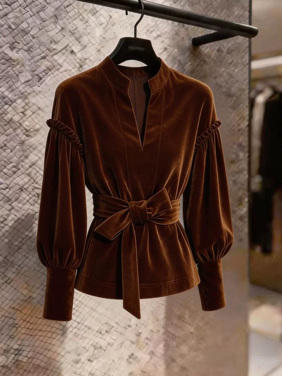 Women's Slim-Waist Lantern Sleeve Ruched Top Fashion Blouse Shirt for Office Outfits Business Casual Streetwear Weekend Everyday