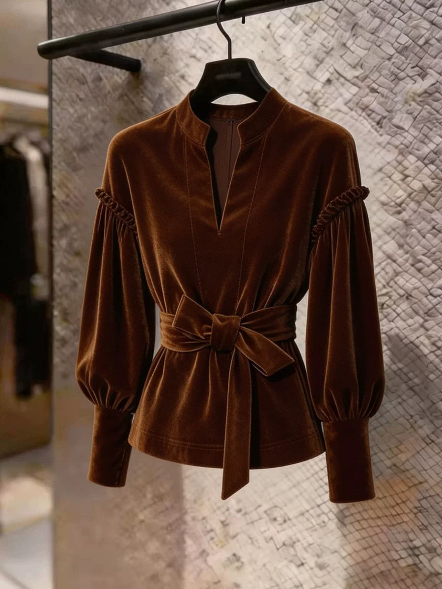 Women's Slim-Waist Lantern Sleeve Ruched Top Fashion Blouse Shirt for Office Outfits Business Casual Streetwear Weekend Everyday
