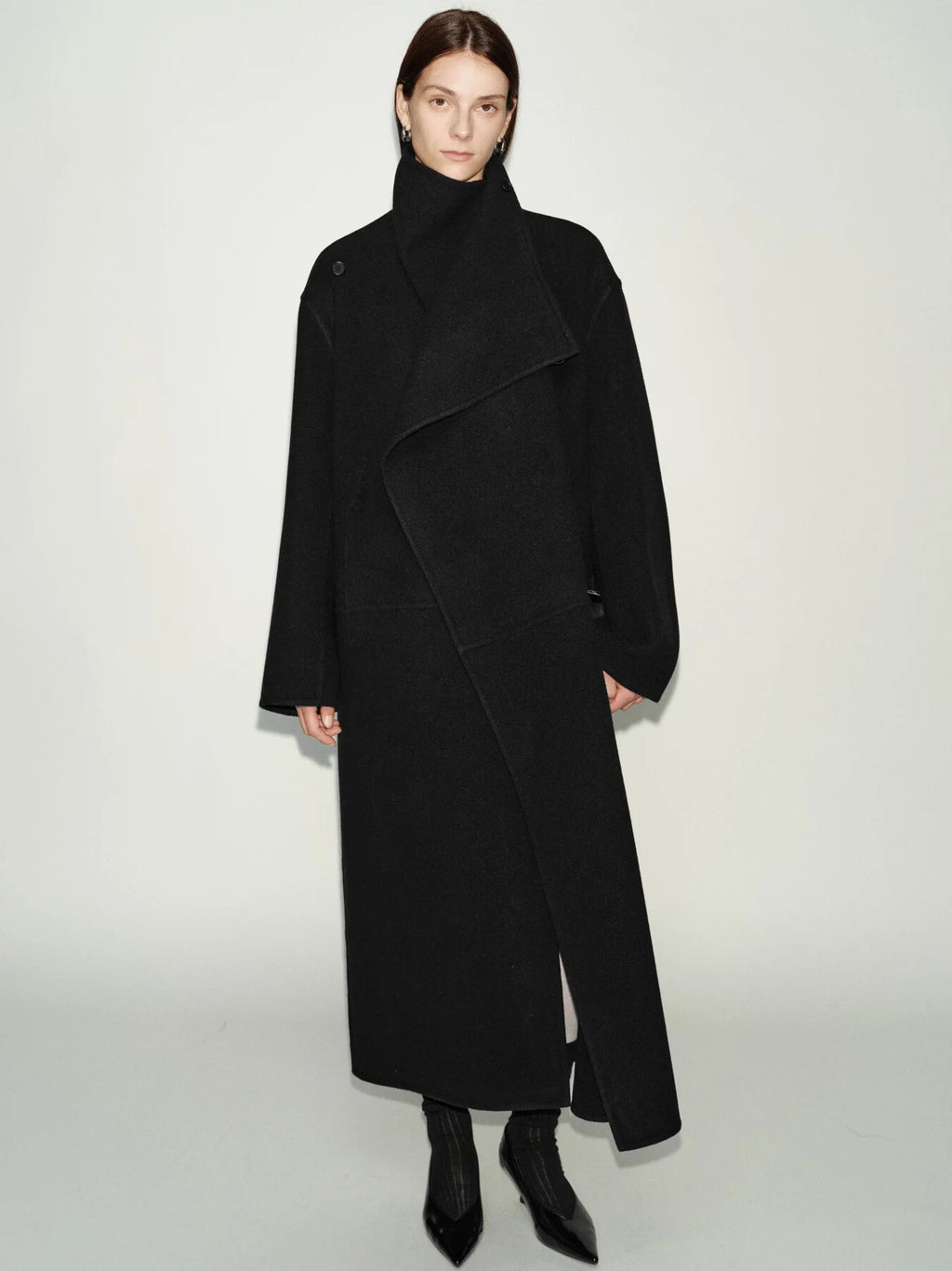 Women's Wool Fall Winter Open-Back Cowl-Neck Coat Wrap for Cold Weather Travel Office Holiday Date Night