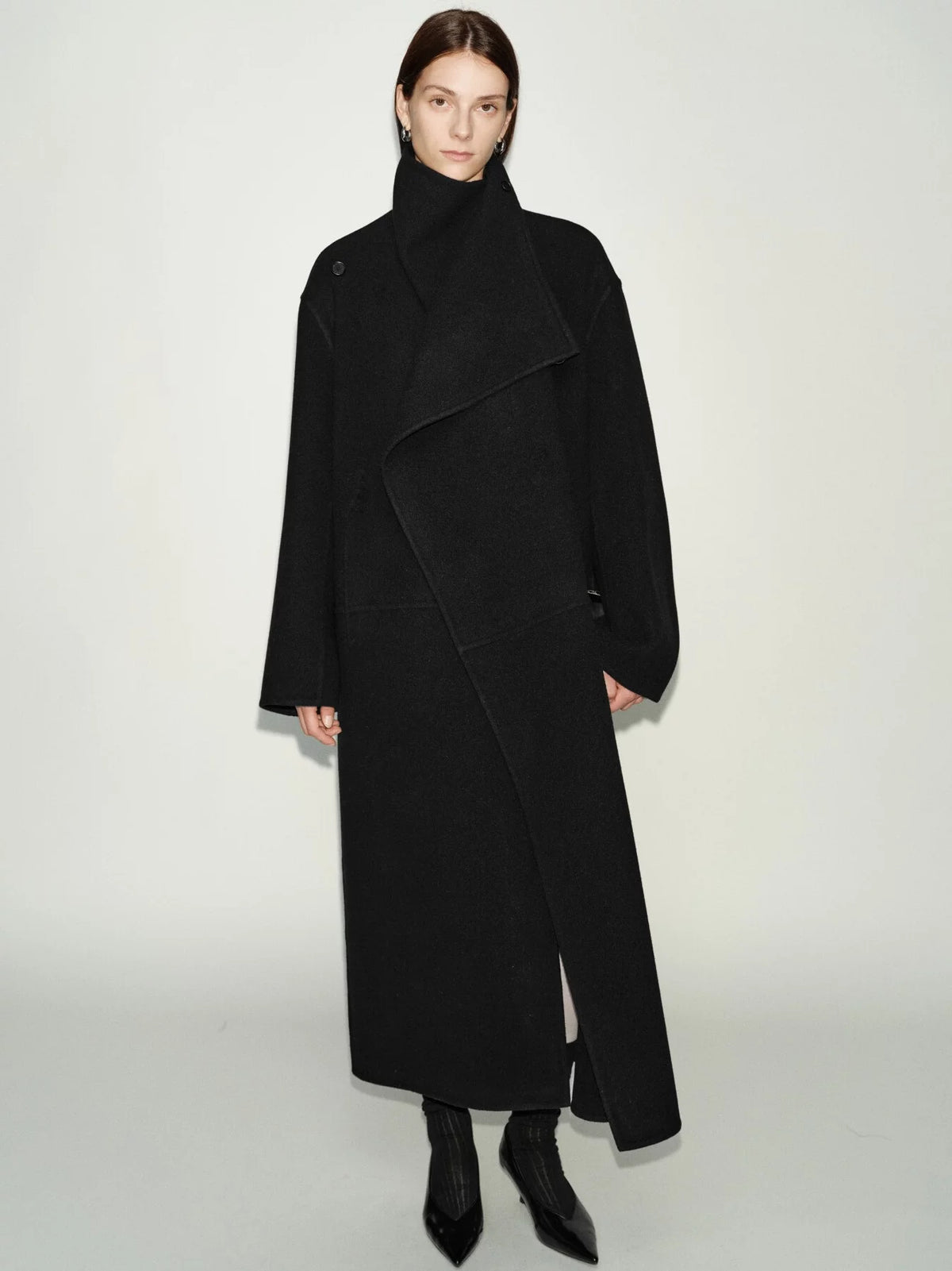 Women's Wool Fall Winter Open-Back Cowl-Neck Coat Wrap for Cold Weather Travel Office Holiday Date Night
