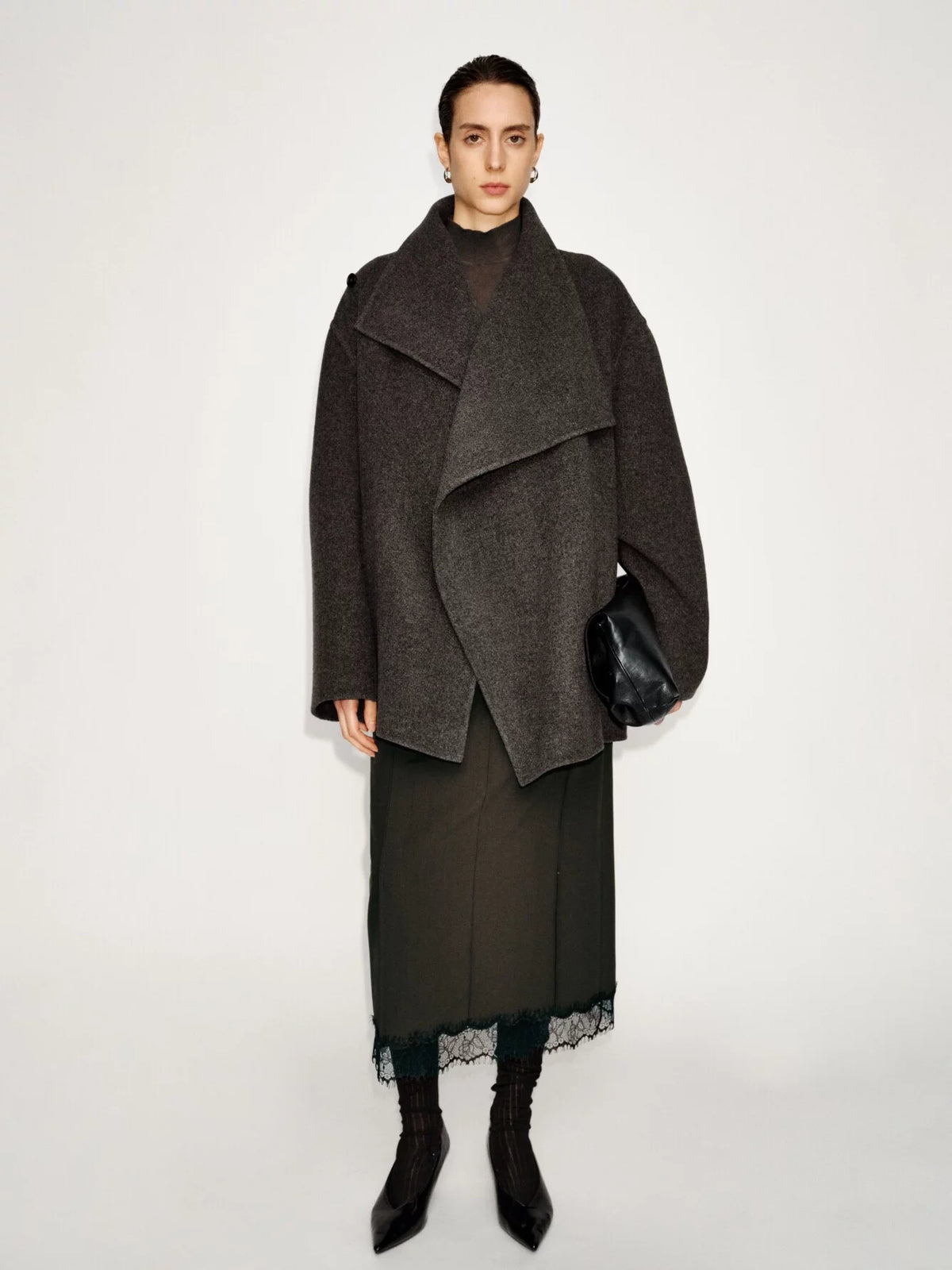 Women's Wool Fall Winter Open-Back Cowl-Neck Coat Wrap for Cold Weather Travel Office Holiday Date Night