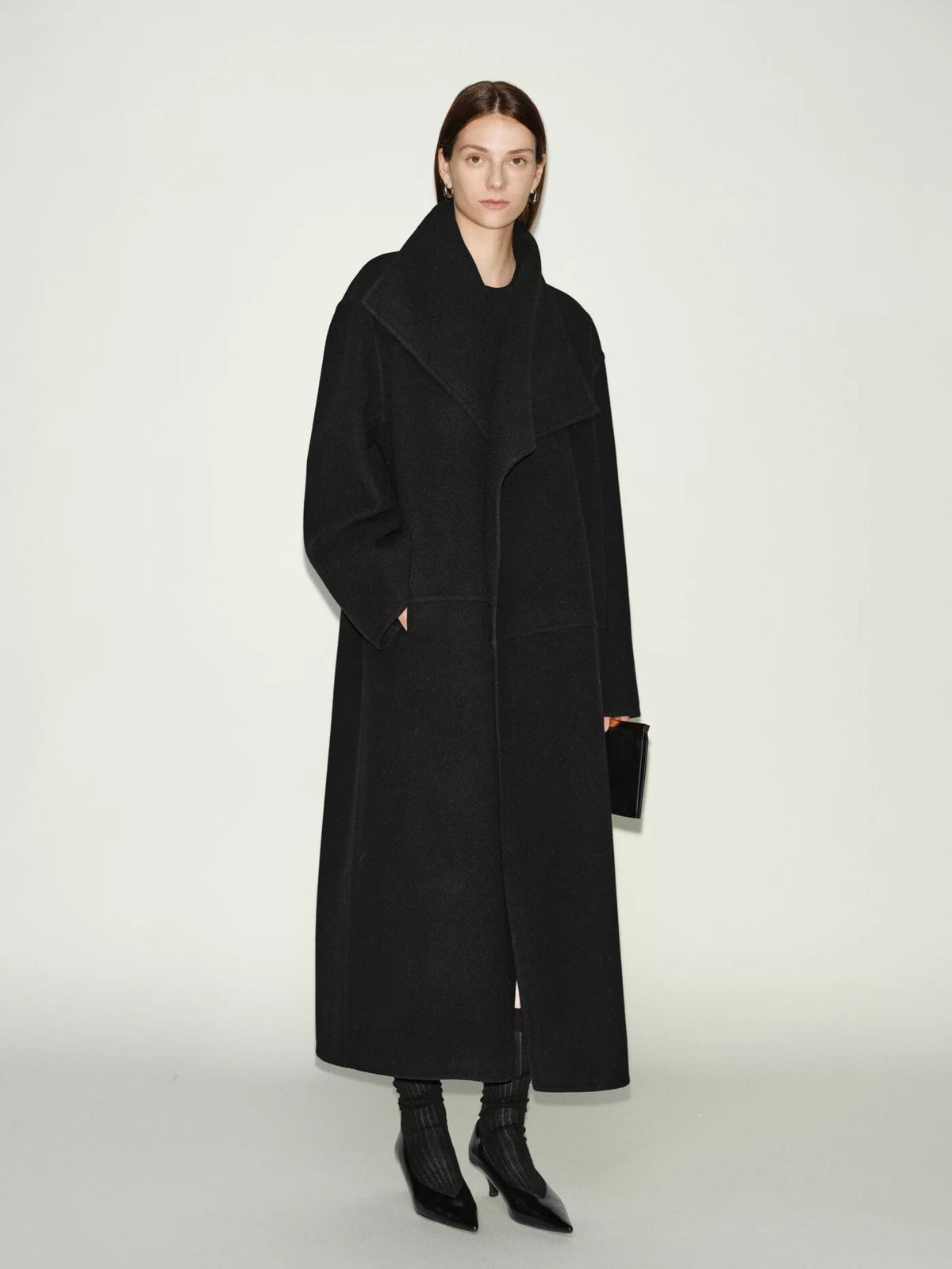 Women's Wool Fall Winter Open-Back Cowl-Neck Coat Wrap for Cold Weather Travel Office Holiday Date Night