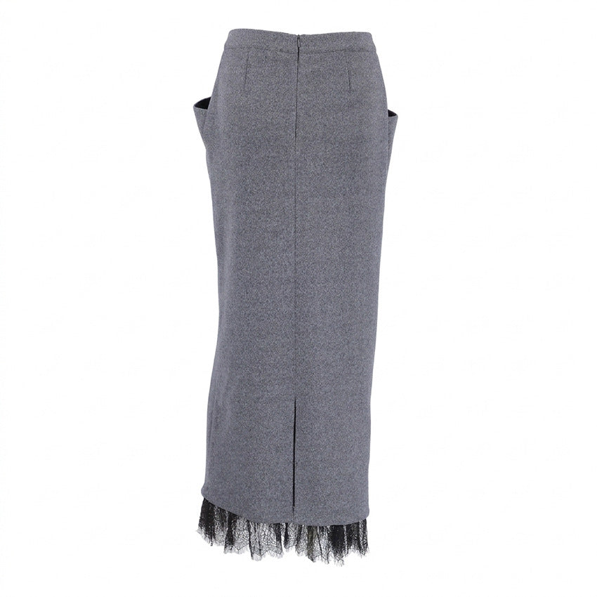 Women's Straight Grey Lace Office French-inspired Workwear Winter Coat Wrap Trench