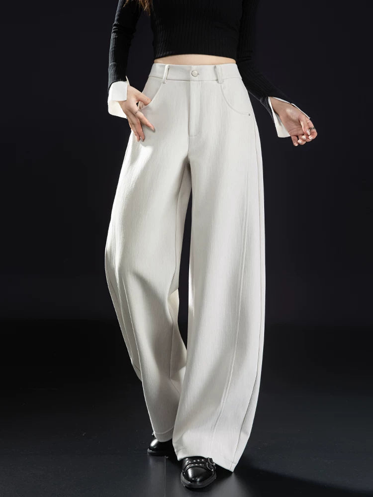 Women's Wool Fall Winter Apricot Workwear Casual Wide-Leg Pants for Office Outfits Business Travel Comfort Weekend Everyday