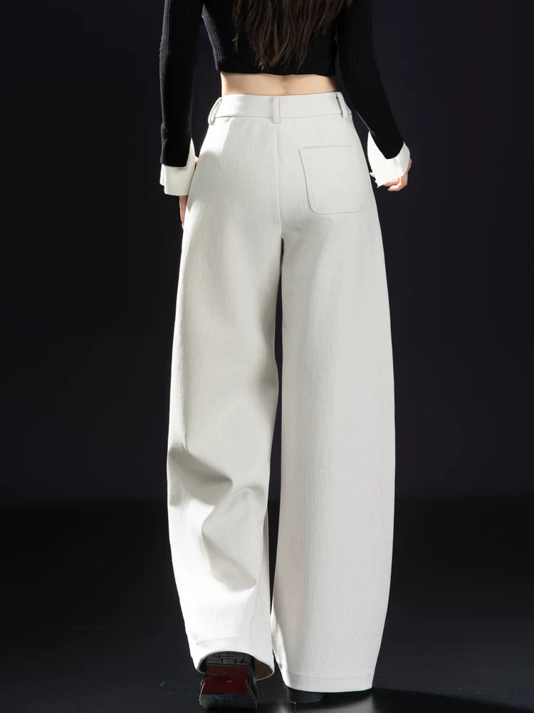 Women's Wool Fall Winter Apricot Workwear Casual Wide-Leg Pants for Office Outfits Business Travel Comfort Weekend Everyday