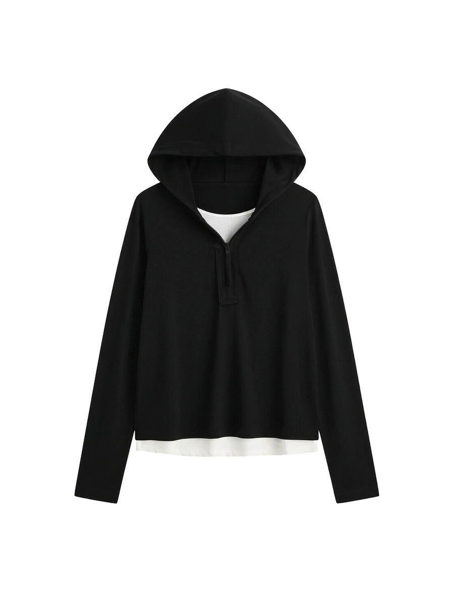 Women's Plus Size Oversized Long Sleeve Zip Layered Hoodie Color-Block Sweatshirt for Casual Streetwear Fall Travel and Weekend Everyday Date Night