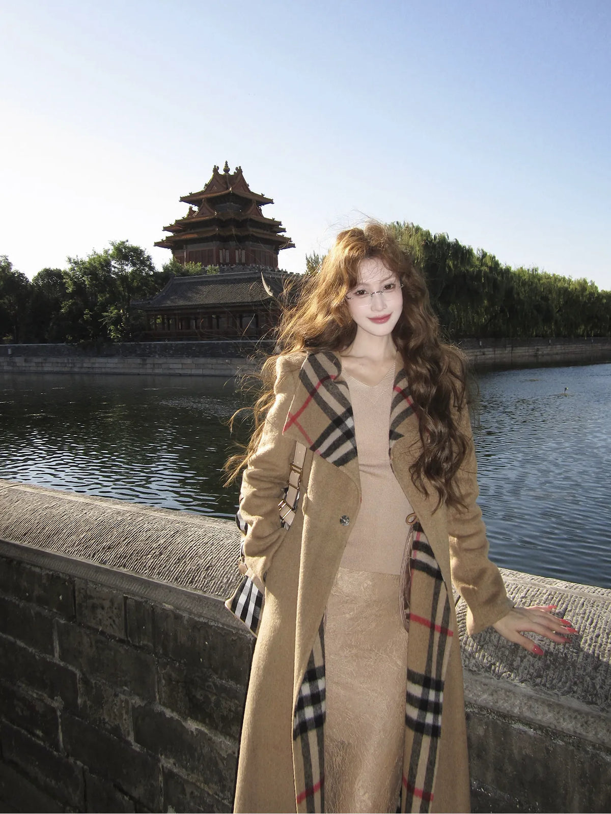 Women's Wool Fall Winter Slim-Waist Longline Midi Korean-Style Coat Wrap for Cold Weather Travel Office Holiday Date Night