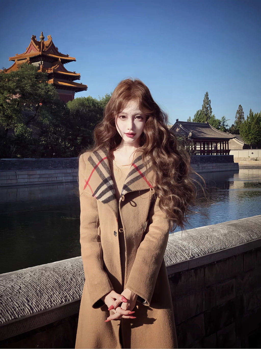 Women's Wool Fall Winter Slim-Waist Longline Midi Korean-Style Coat Wrap for Cold Weather Travel Office Holiday Date Night
