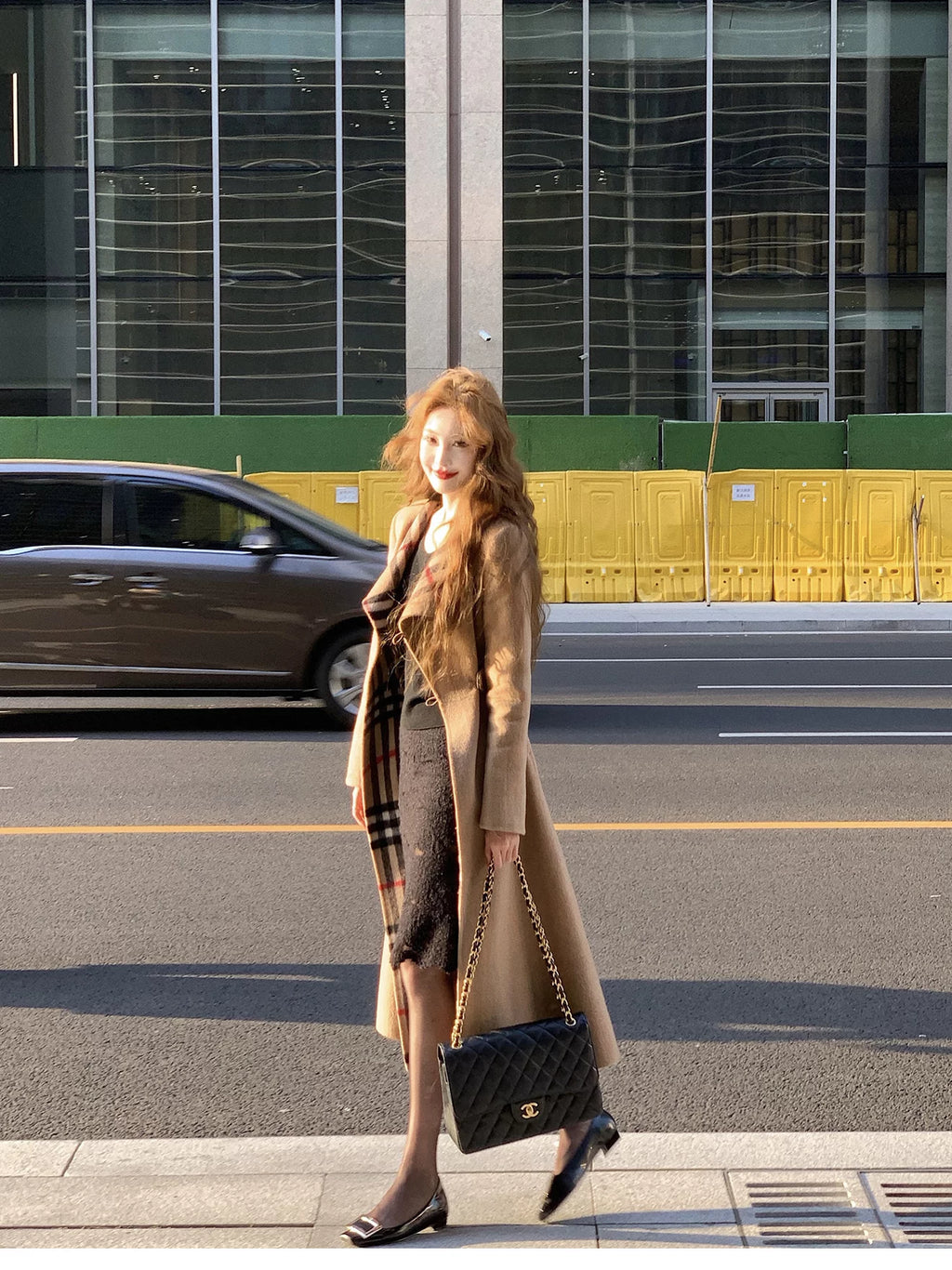 Women's Wool Fall Winter Slim-Waist Longline Midi Korean-Style Coat Wrap for Cold Weather Travel Office Holiday Date Night
