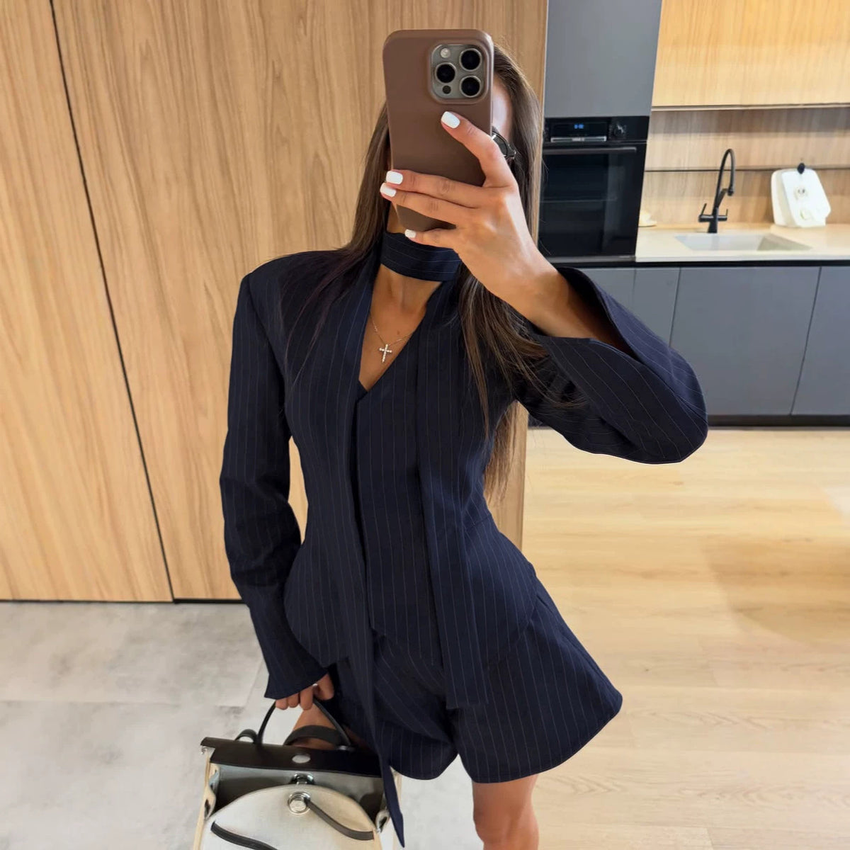 Women's Winter Striped Office French-Inspired Workwear Business Suit Set Blazer Interview