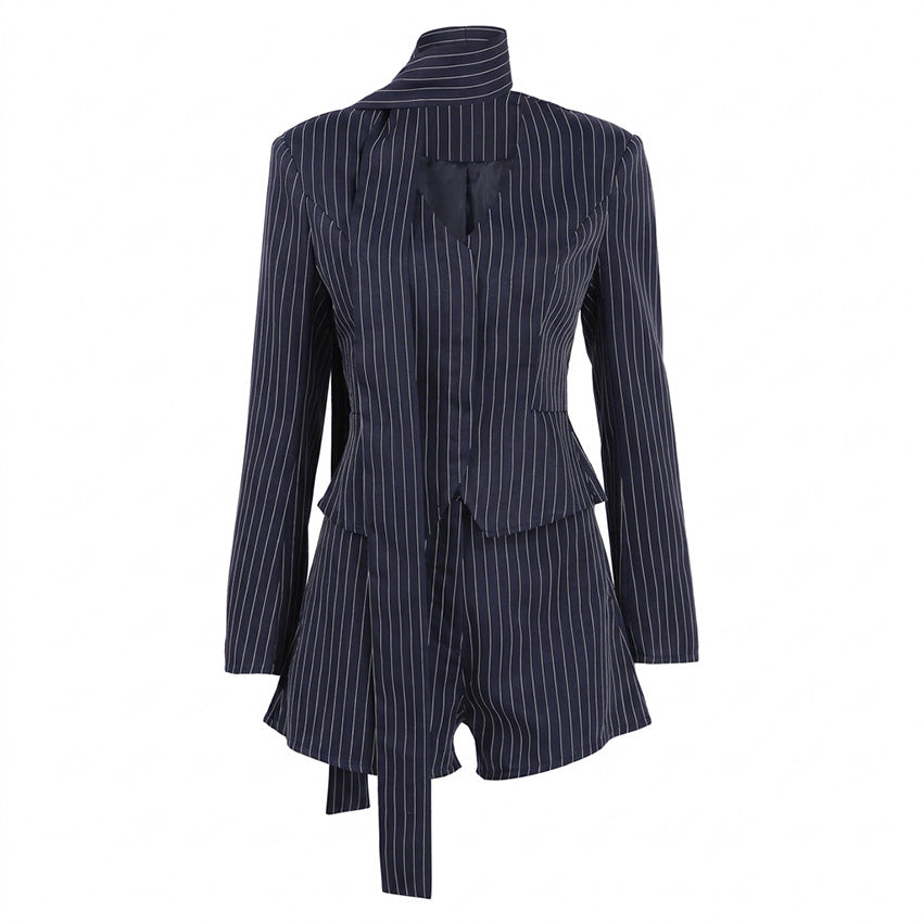 Women's Winter Striped Office French-Inspired Workwear Business Suit Set Blazer Interview