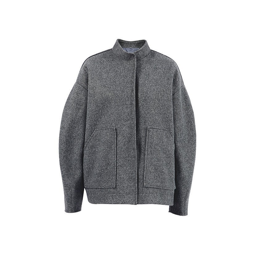 Women's Grey Mandarin Collar Oversized Casual Winter Coat Wrap Trench Fall Office