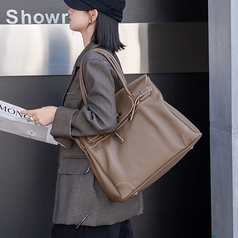Women's Large-Capacity Leather Closed Toe Casual Tote Bag Shoulder Crossbody Purse Work and Travel Office
