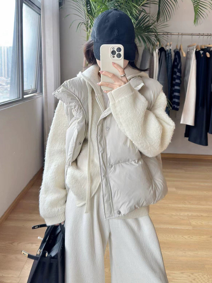 Women's Fall Winter Vest Thickened Mandarin Collar Sleeveless Fleece-Lined Korean-Style Tweed-Style Relaxed for Date Night Holiday Party