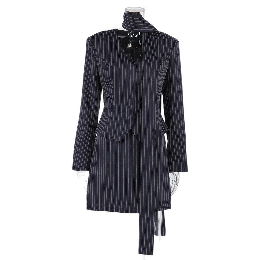 Women's Winter Bodycon Striped French-Inspired Business Suit Set Office Workwear Two-Piece Set