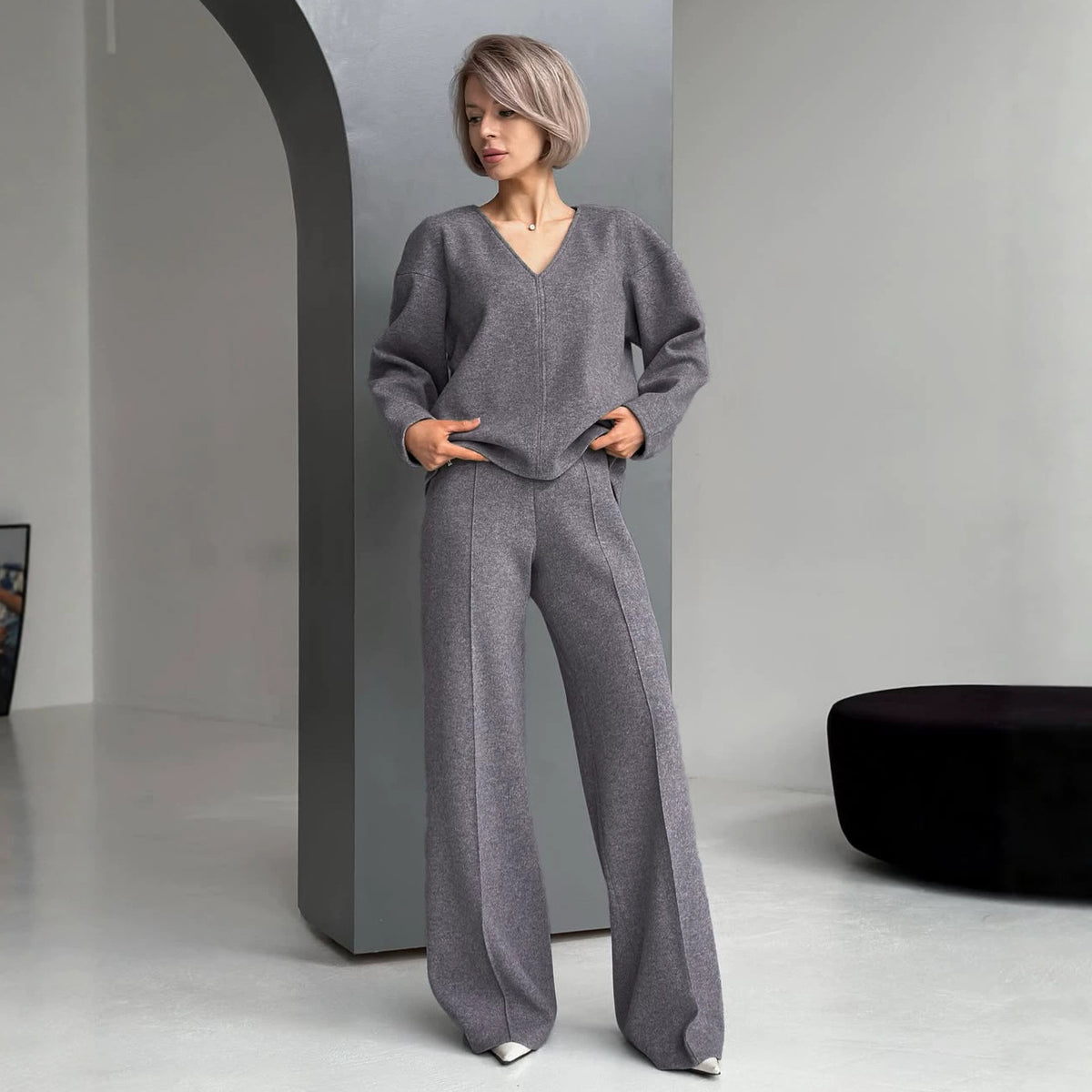 Women's Grey Workwear French-inspired Casual Winter Coat Wrap Trench Fall Office