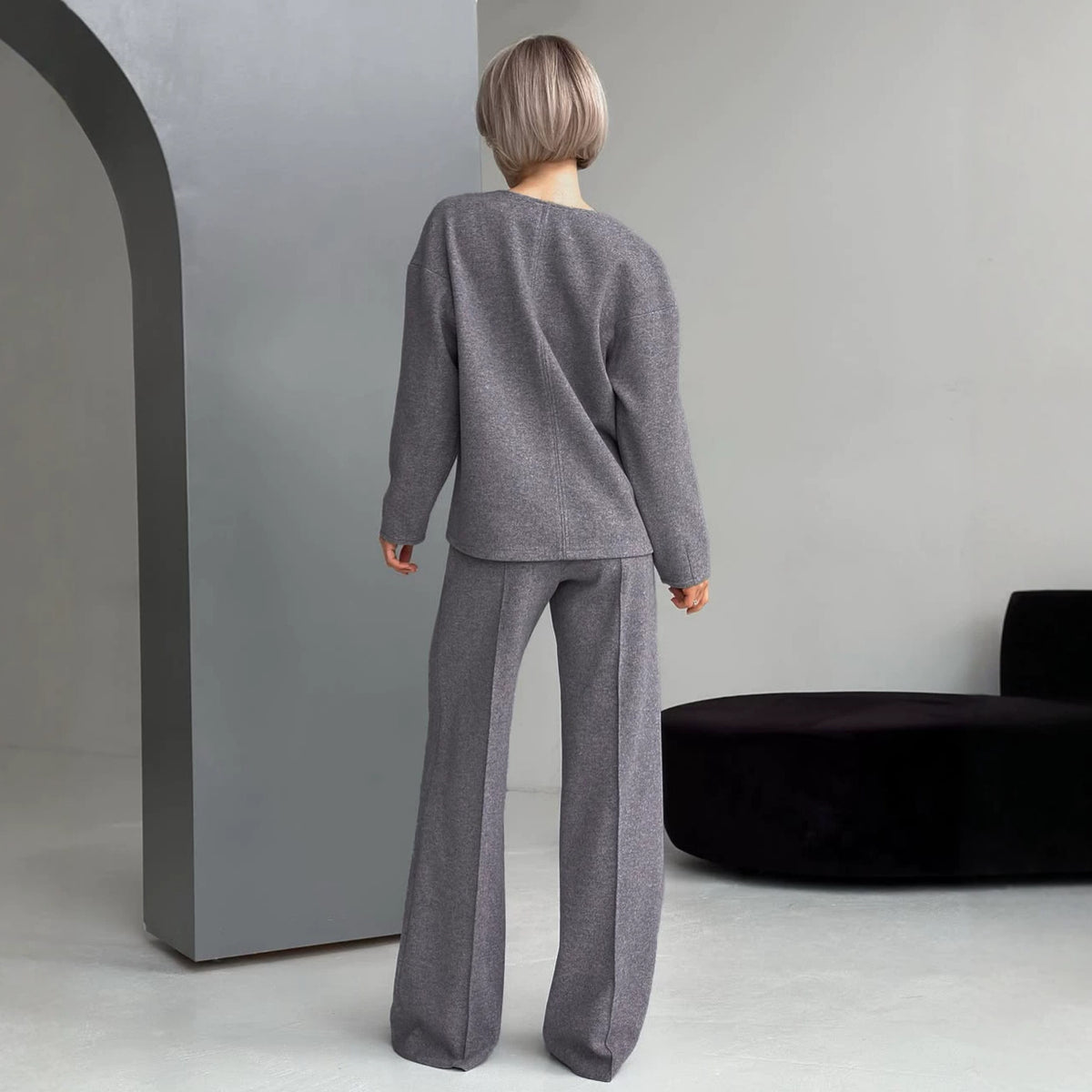 Women's Grey Workwear French-inspired Casual Winter Coat Wrap Trench Fall Office