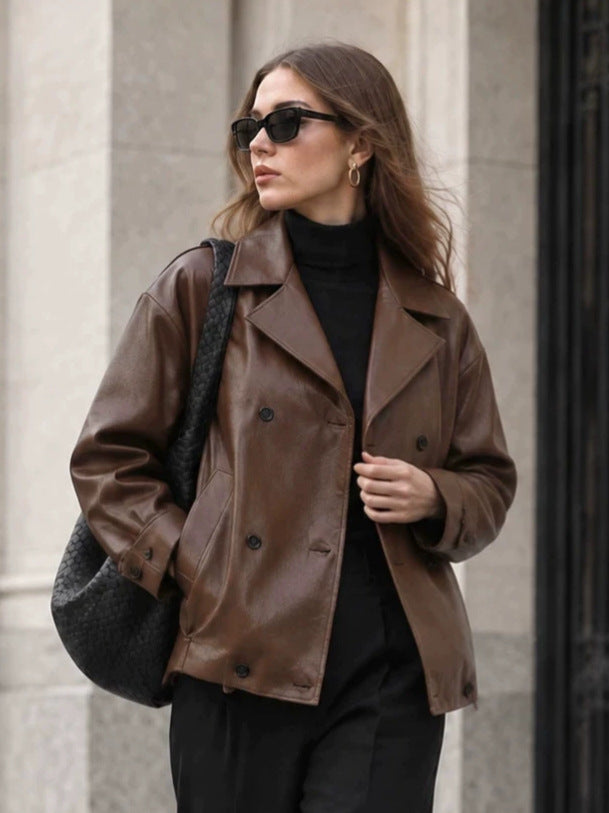 Women's Winter Black Office Oversized Long Sleeve Workwear Retro Jacket Casual Coat