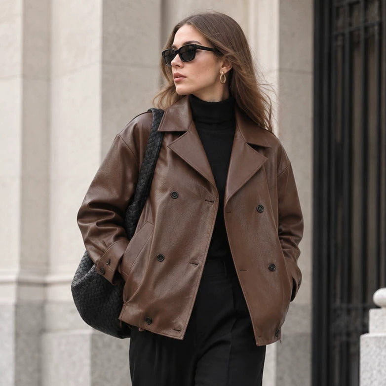 Women's Winter Black Office Oversized Long Sleeve Workwear Retro Jacket Casual Coat