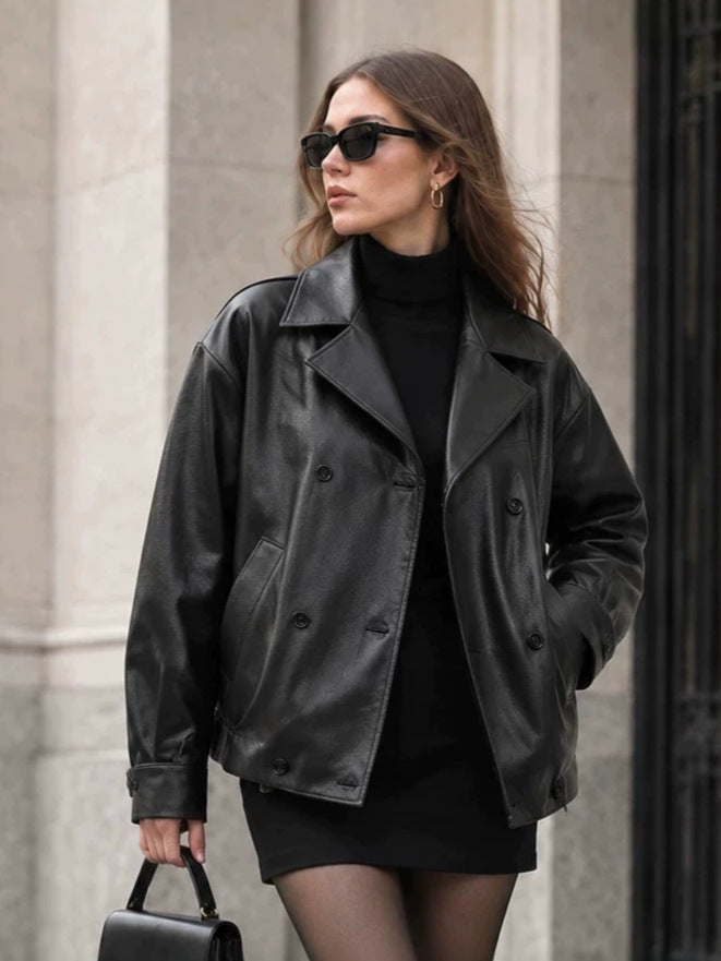Women's Winter Black Office Oversized Long Sleeve Workwear Retro Jacket Casual Coat