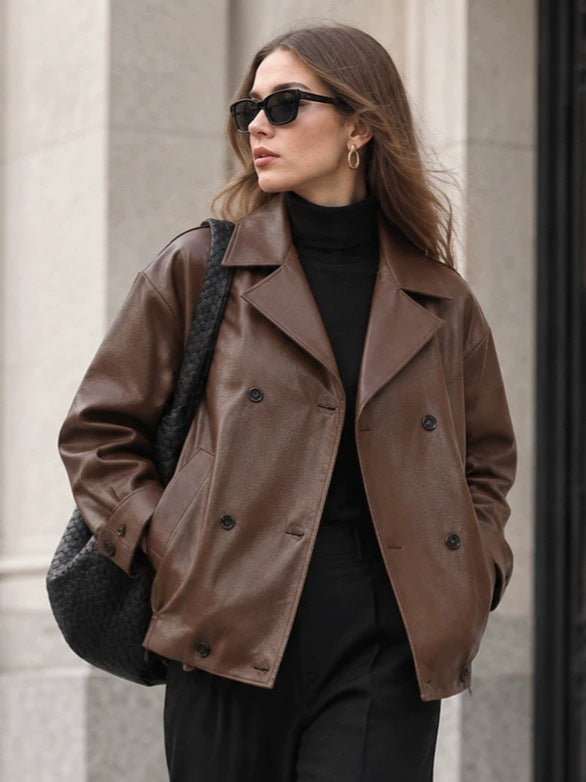 Women's Winter Black Office Oversized Long Sleeve Workwear Retro Jacket Casual Coat