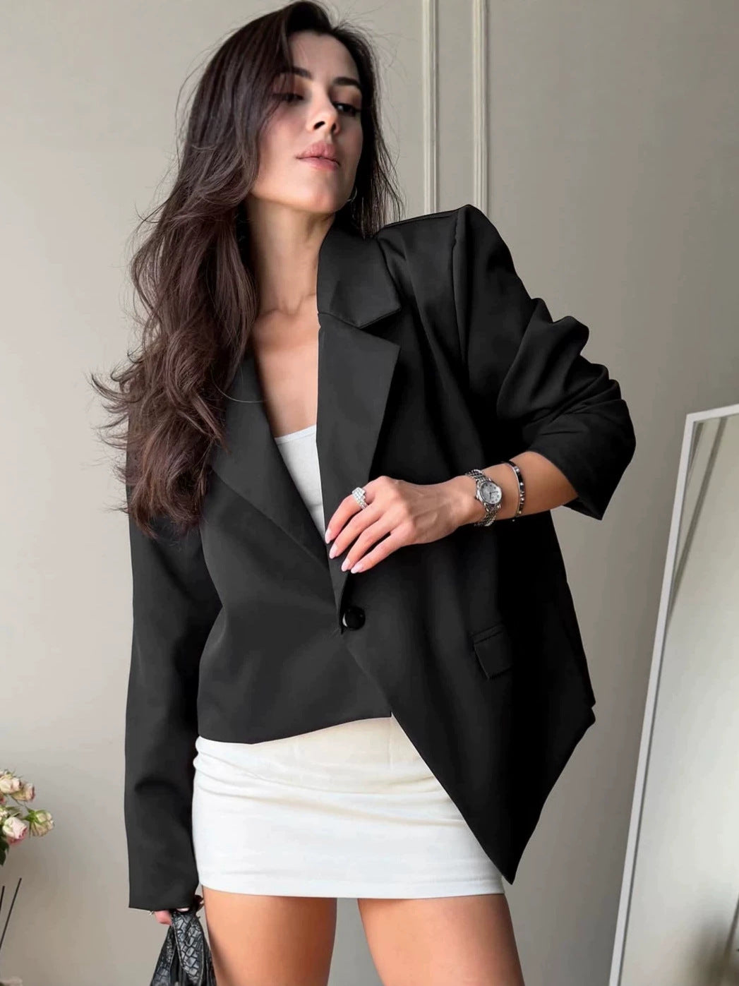 Women's Winter Asymmetric Oversized Casual Blazer Office Workwear Jacket Interview