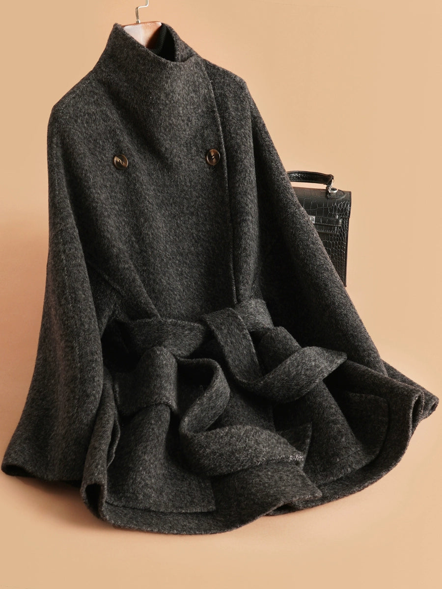 Women's Fall Winter Longline Thickened Mandarin Collar Fleece-Lined Midi Lace-Up Coat for Cold Weather Travel Office Spring Holiday