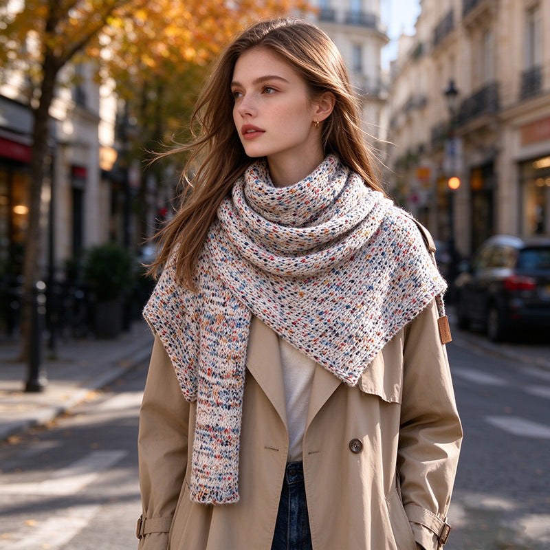Women's Fall Winter Knit Thickened Fleece-lined Brown-tone Shawls Scarves Scarf Fashion Wrap