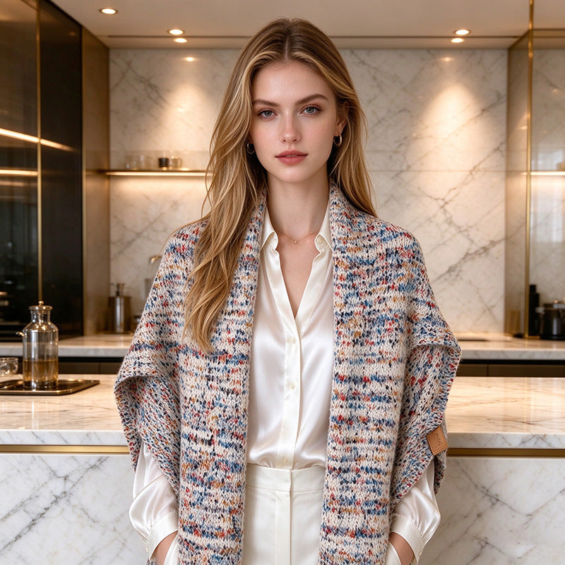 Women's Fall Winter Knit Thickened Fleece-lined Brown-tone Shawls Scarves Scarf Fashion Wrap