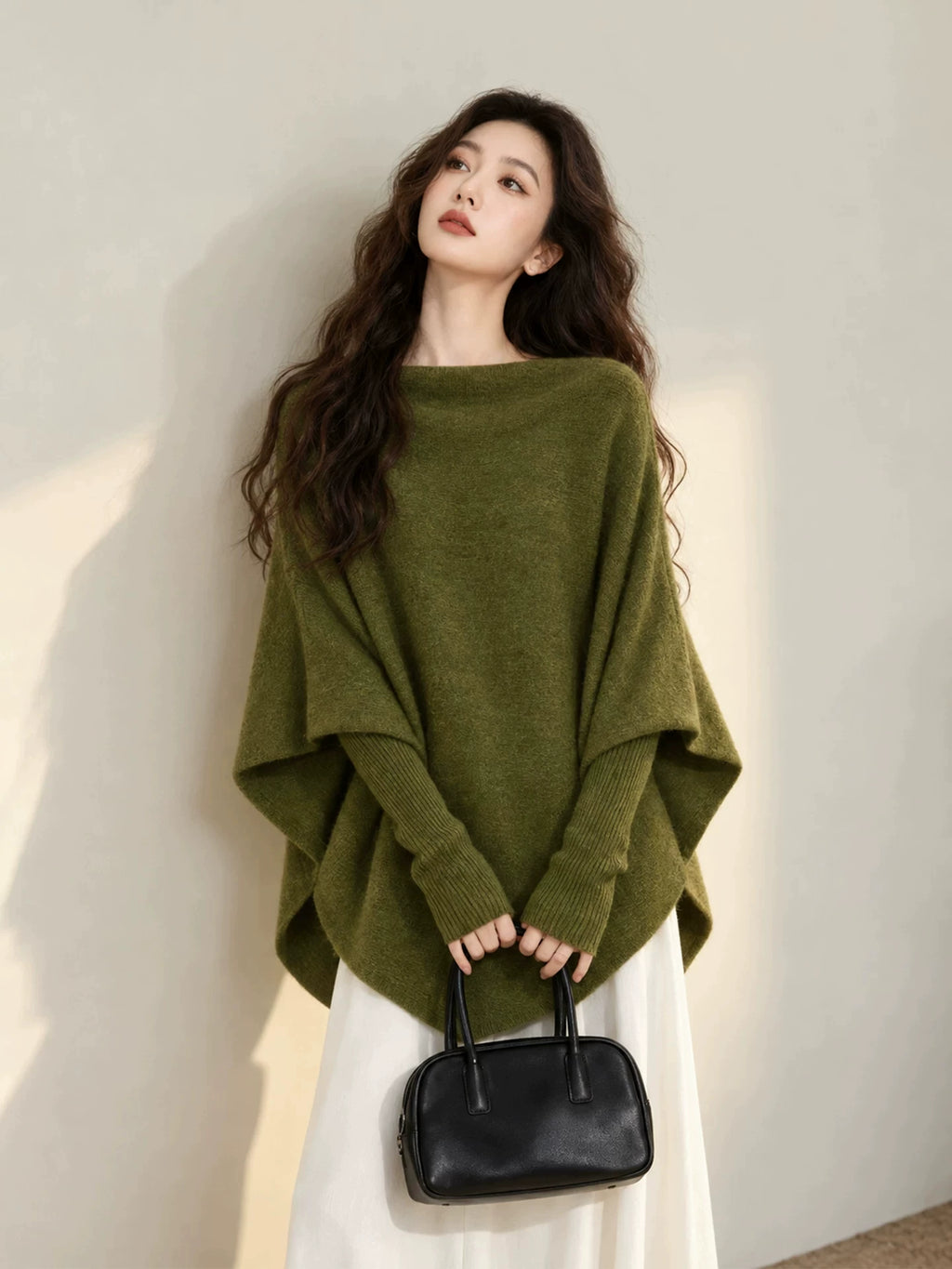 Women's Long Sleeve Asymmetric Knit Cape Shawl for Fall Winter Evening Office and Travel Gift
