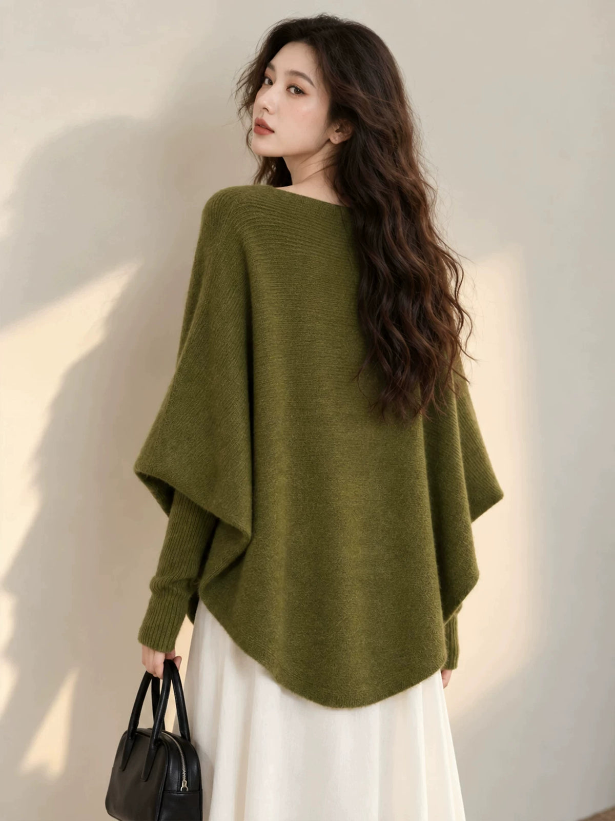Women's Long Sleeve Asymmetric Knit Cape Shawl for Fall Winter Evening Office and Travel Gift