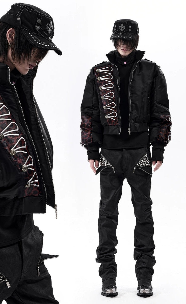 Men's Winter Thickened Leopard Mandarin Collar Fleece-Lined Cropped Jacket Casual Coat for Cold Weather Fall Travel Outdoor Holiday