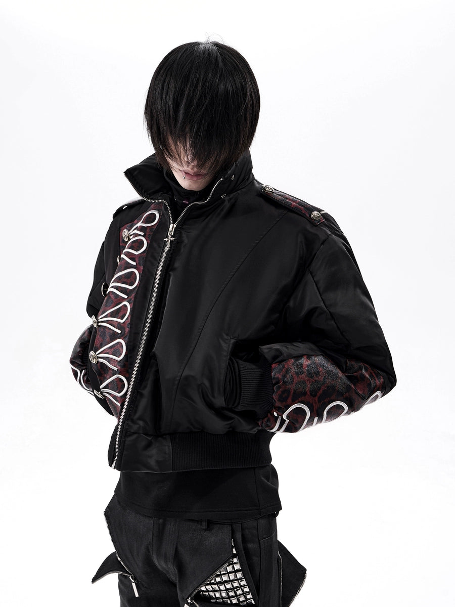 Men's Winter Thickened Leopard Mandarin Collar Fleece-Lined Cropped Jacket Casual Coat for Cold Weather Fall Travel Outdoor Holiday