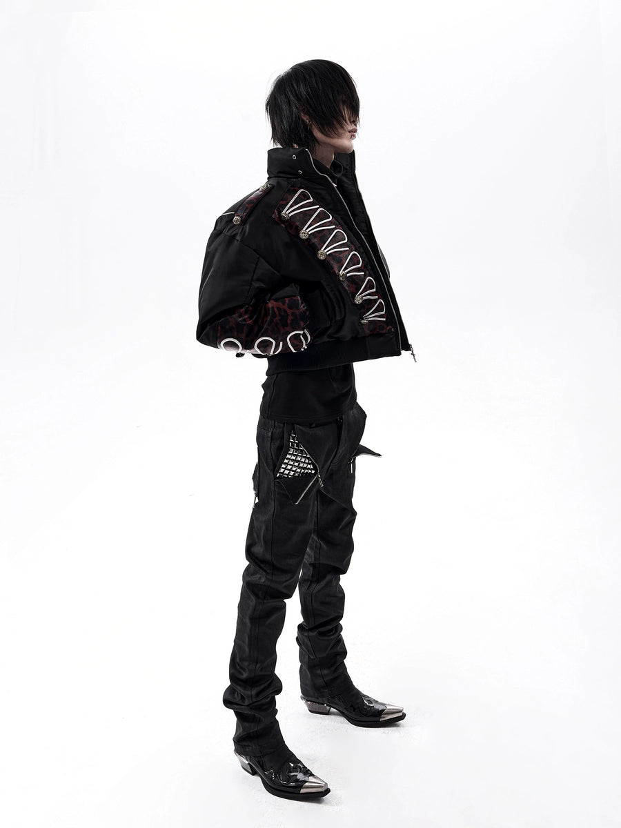 Men's Winter Thickened Leopard Mandarin Collar Fleece-Lined Cropped Jacket Casual Coat for Cold Weather Fall Travel Outdoor Holiday