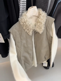 Women's Fur-collar Fall Winter Vest Grey Slim-fit Tweed-style for Date Night Holiday Party Slimming