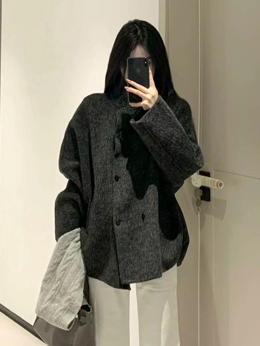 Women's Grey Petite Slim-fit Korean-style Winter Coat for Fall Layering Travel Office Slimming Holiday Date Night
