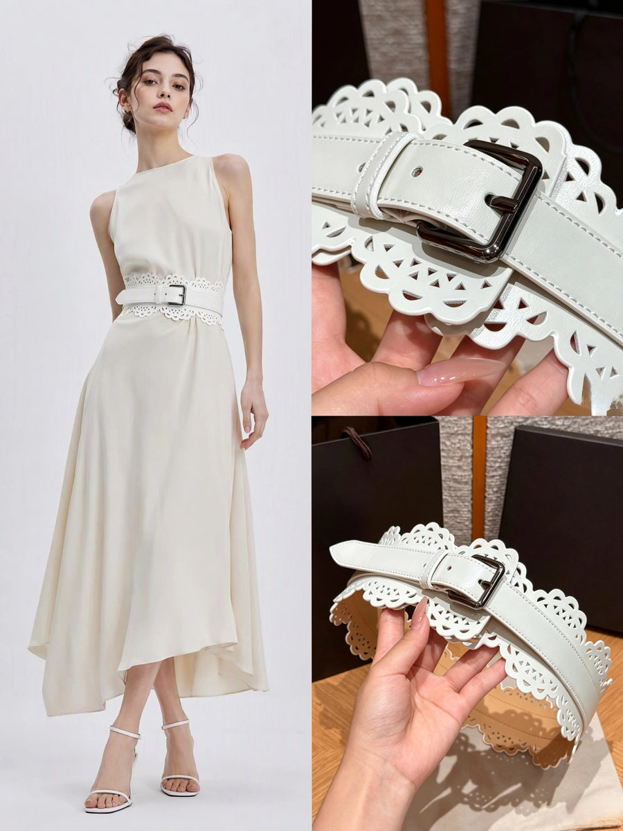 Women's Embossed Minimalist Waist-defining Slim-waist Leather Cutout Wide Waist Belt Waist-cinching for Date Night Gift Party Versatile Office Everyday