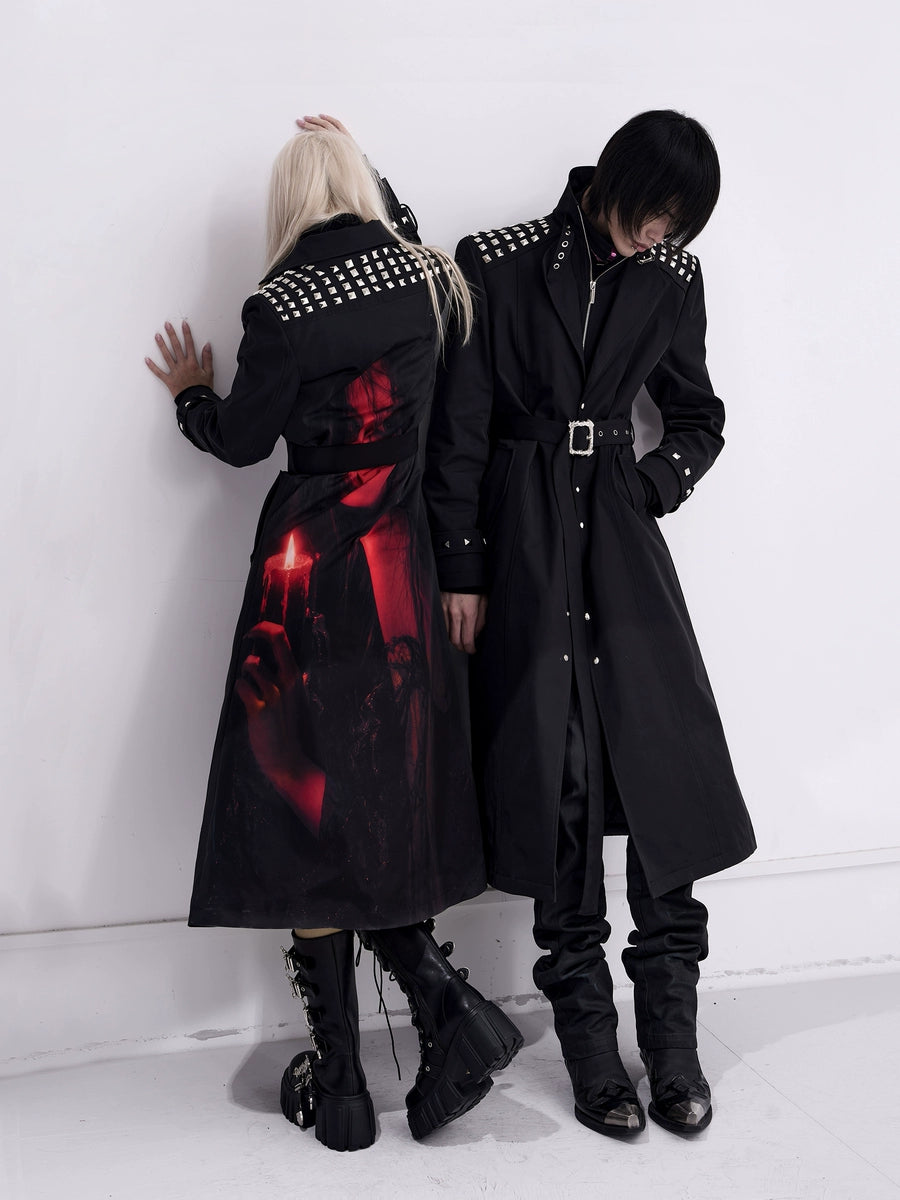 Men's Waist-Defining Studded Winter Metal Slim-Waist Longline Waist-Cinching Trench Coat Fall for Cold Weather Travel Office Holiday Date Night