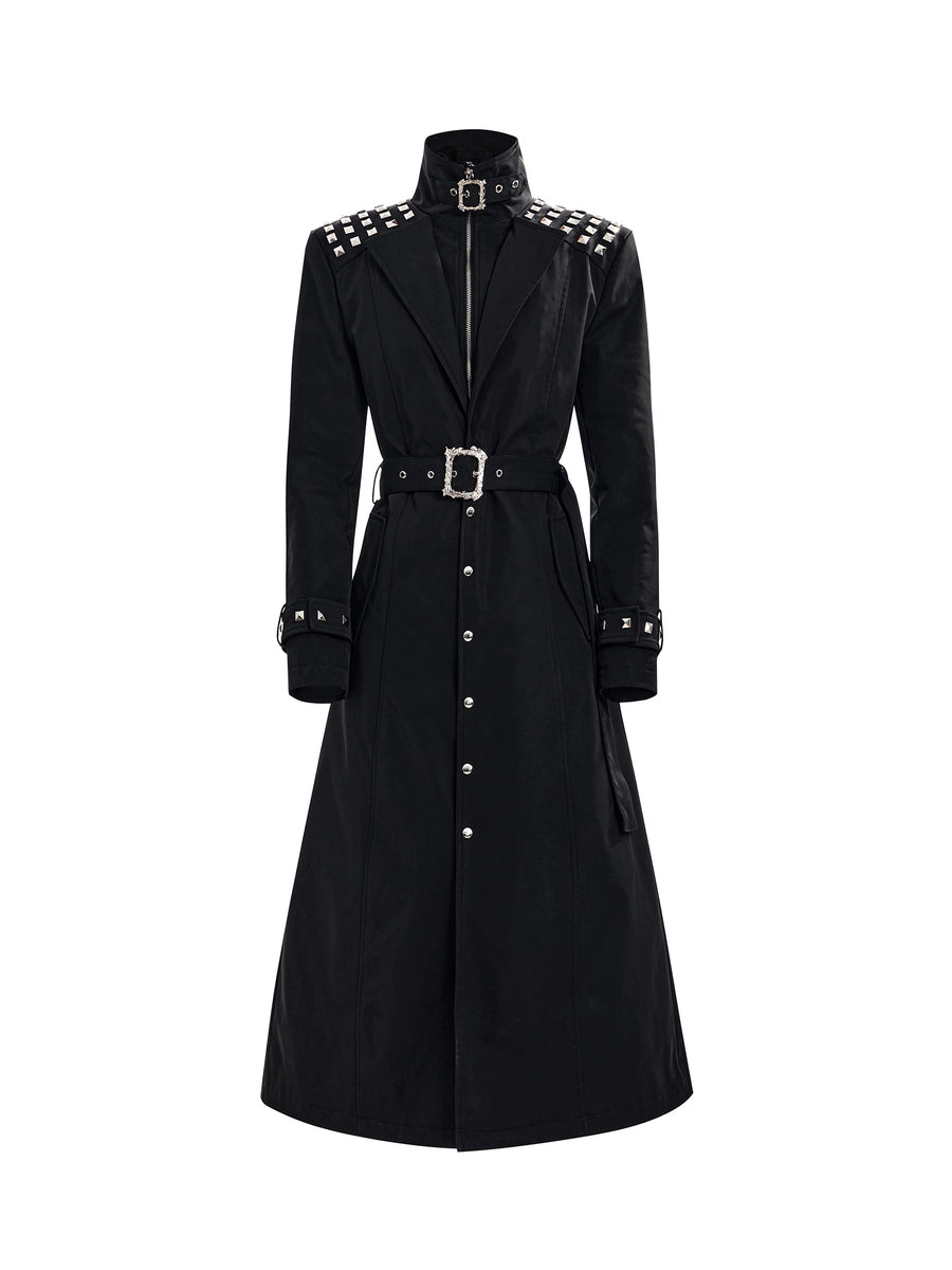 Men's Waist-Defining Studded Winter Metal Slim-Waist Longline Waist-Cinching Trench Coat Fall for Cold Weather Travel Office Holiday Date Night