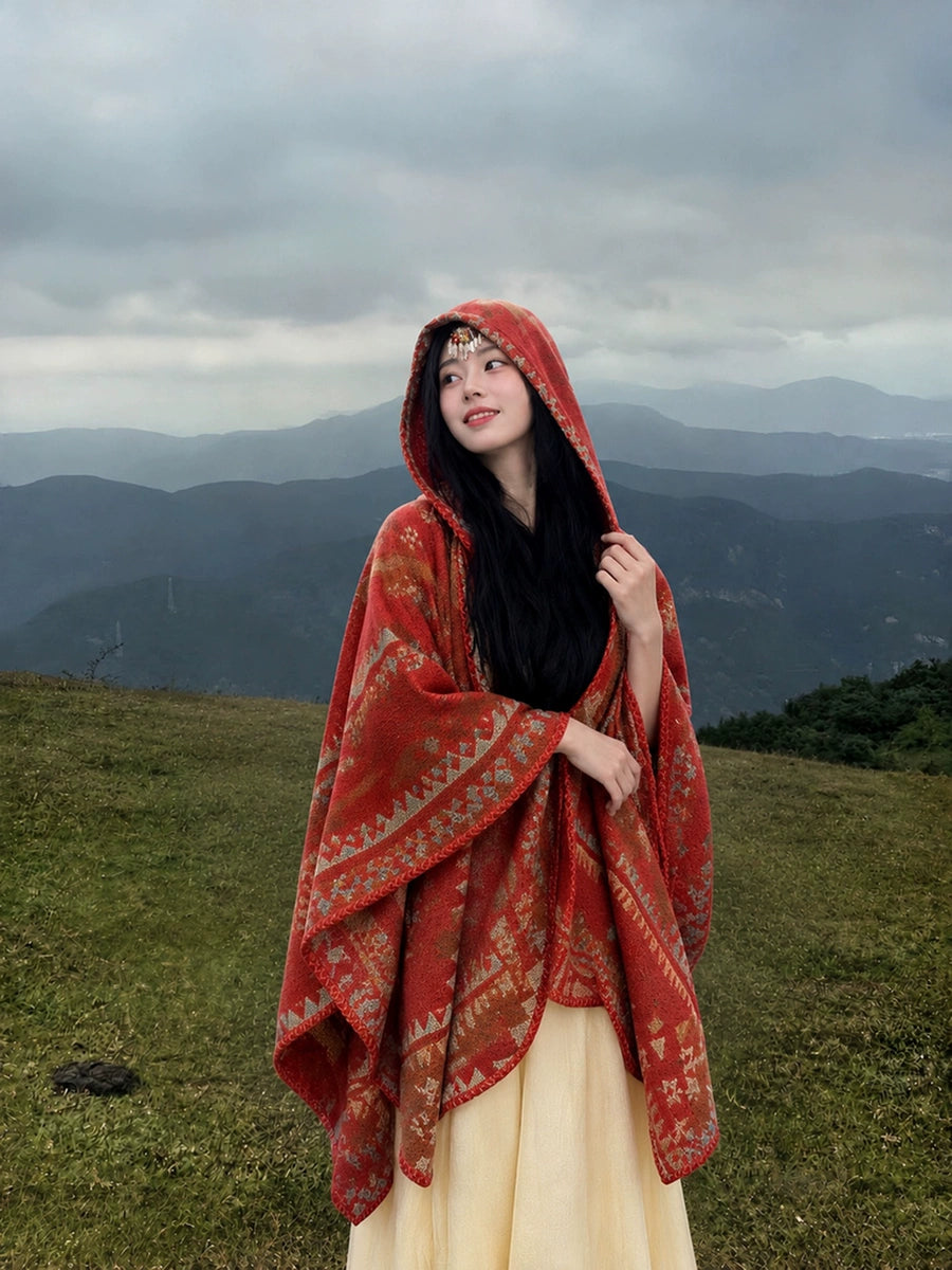 Women's Hooded Fleece-Lined Knit Shawl for Office and Travel Evening Gift Everyday Wear Holiday Gift