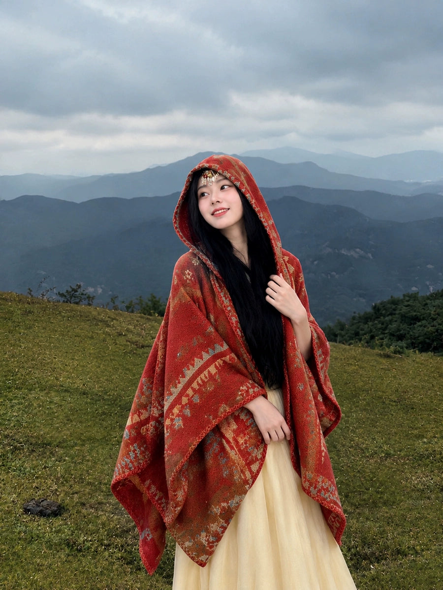 Women's Hooded Fleece-Lined Knit Shawl for Office and Travel Evening Gift Everyday Wear Holiday Gift