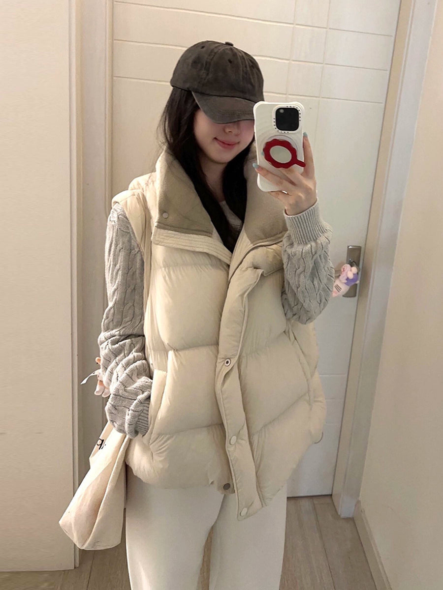 Women's Fall Winter Vest Mandarin Collar Fleece-Lined Korean-Style Tweed-Style Outdoor for Date Night Holiday Party