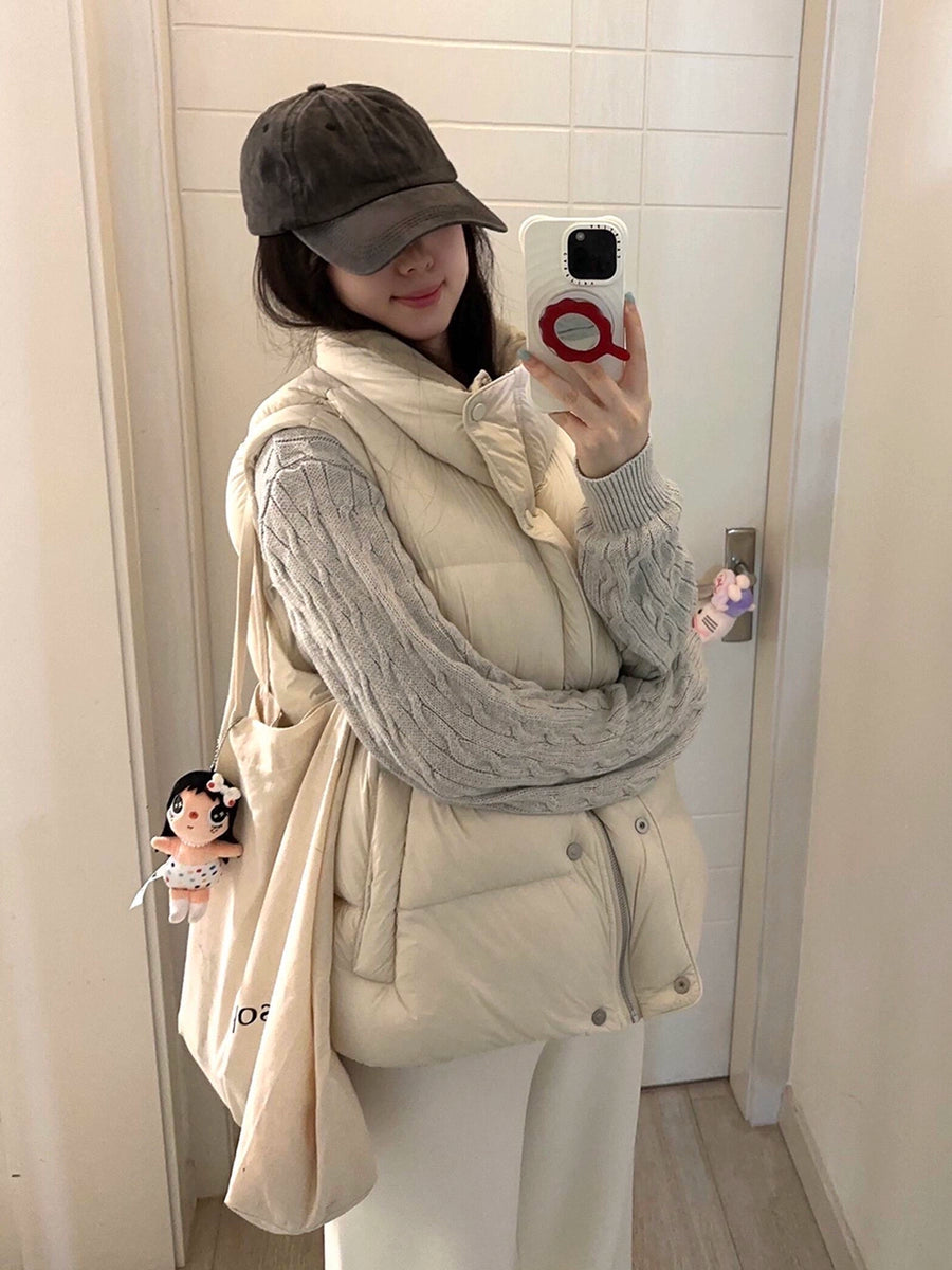 Women's Fall Winter Vest Mandarin Collar Fleece-Lined Korean-Style Tweed-Style Outdoor for Date Night Holiday Party