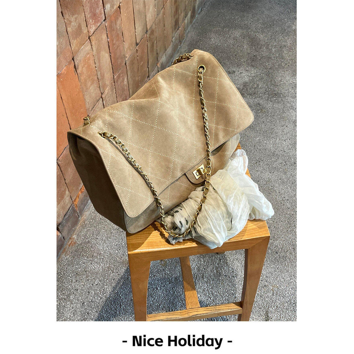 Women's Large-Capacity Chain Suede-Look Tweed-Style Relaxed Tote Bag Shoulder Crossbody Purse Work and Travel Office