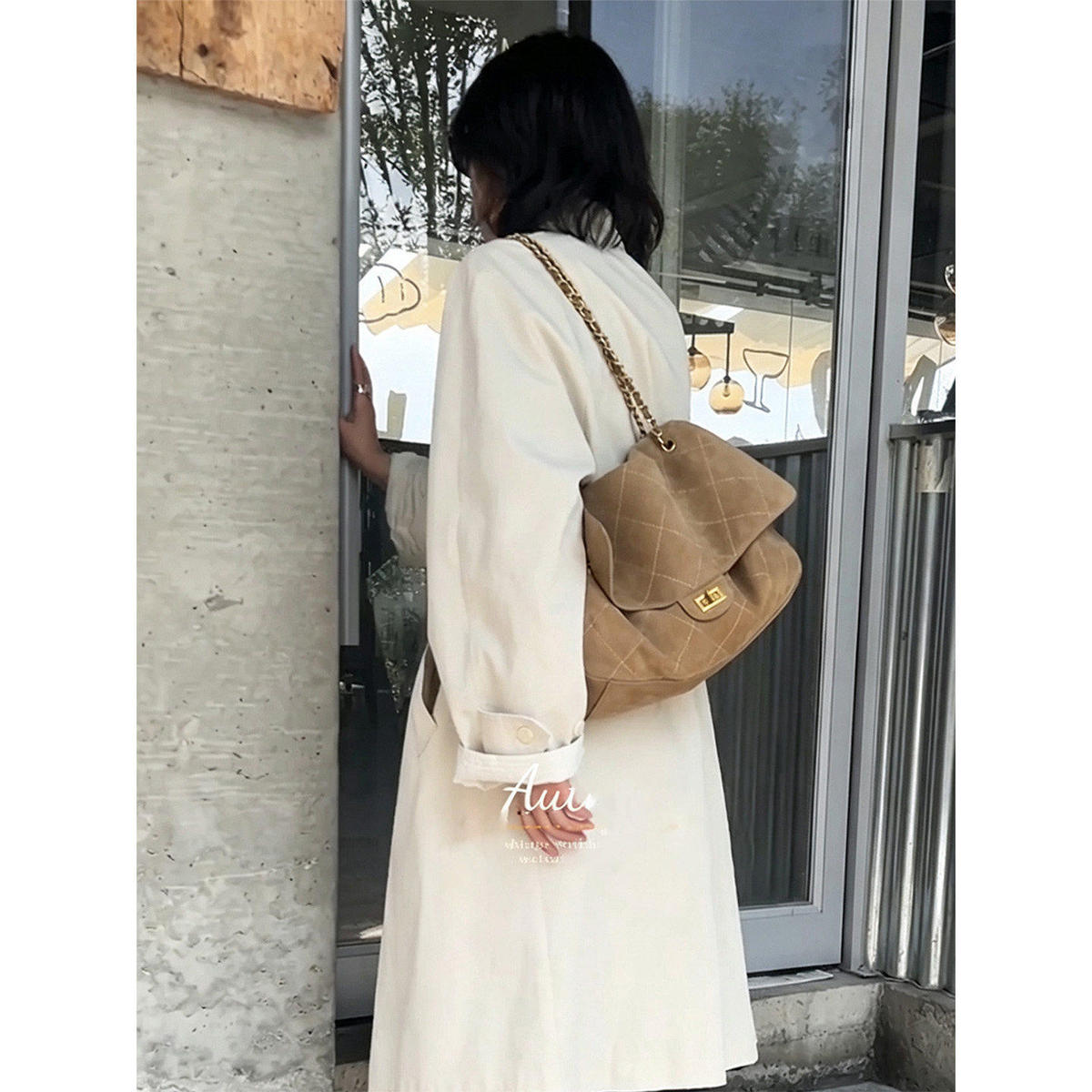 Women's Large-Capacity Chain Suede-Look Tweed-Style Relaxed Tote Bag Shoulder Crossbody Purse Work and Travel Office