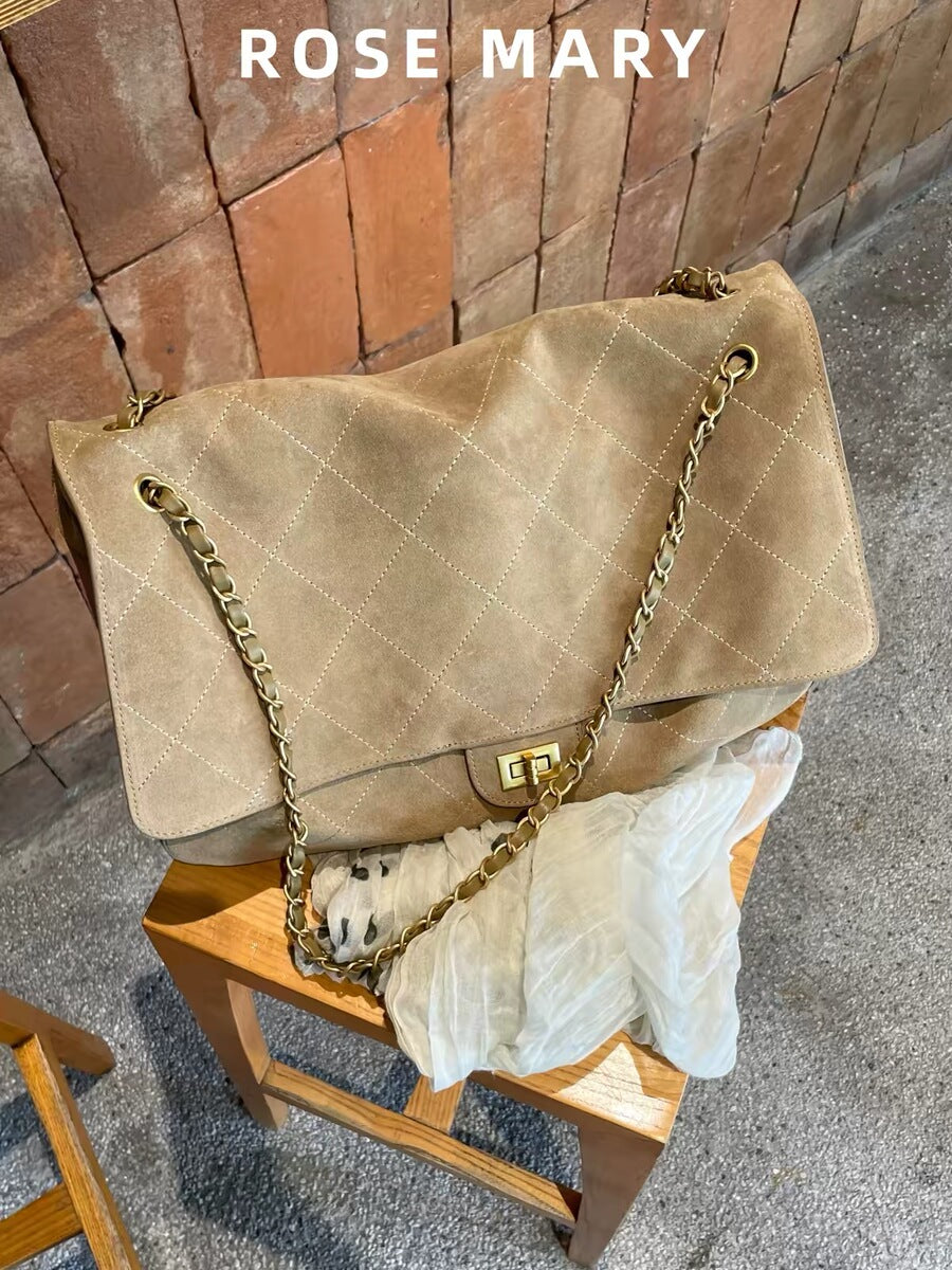 Women's Large-Capacity Chain Suede-Look Tweed-Style Relaxed Tote Bag Shoulder Crossbody Purse Work and Travel Office