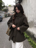 Women's Petite Slim-fit Lace-up Korean-style Winter Coat for Fall Layering Travel Office Slimming Holiday Date Night